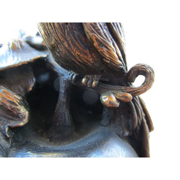 Antique Intricate Bronze Pheasant Bird On Apple With Ladybug Table Bell EUC - Picture 15 of 16